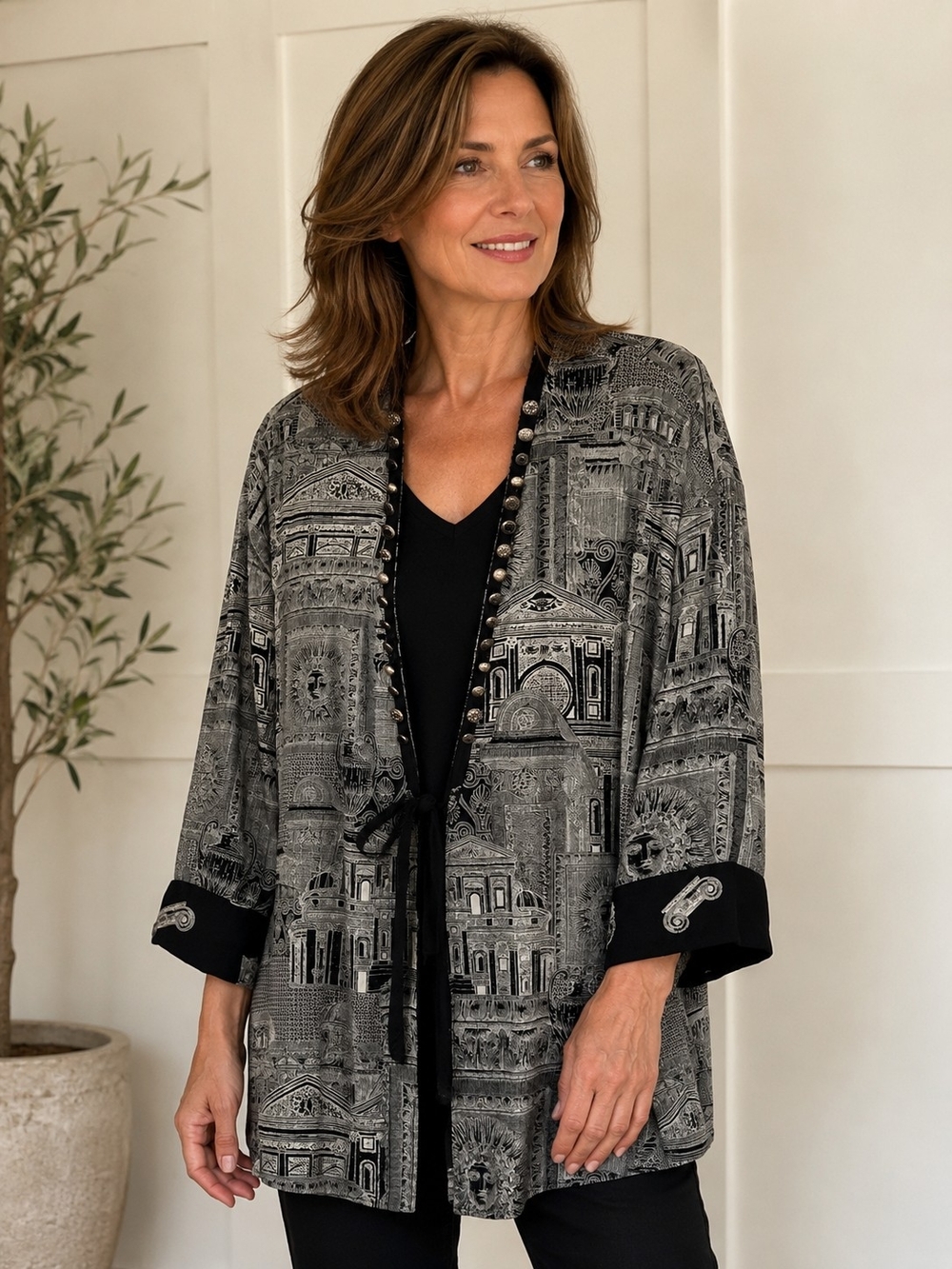 Vtg 1990's Marsha Brander for Componix Black & Gray Open Front Jacket Excellent